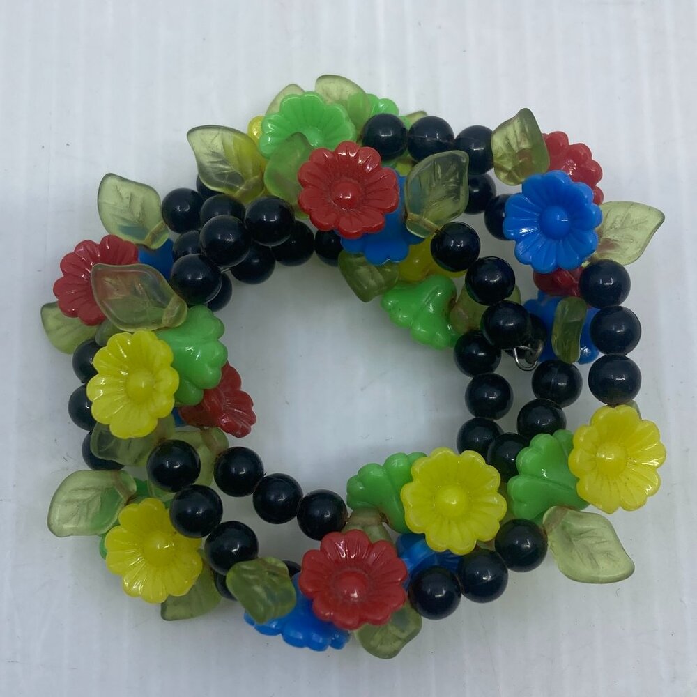 Vtg '50 MIRIAM HASKELL ? lucite glass flowers leaves wrap bracelet